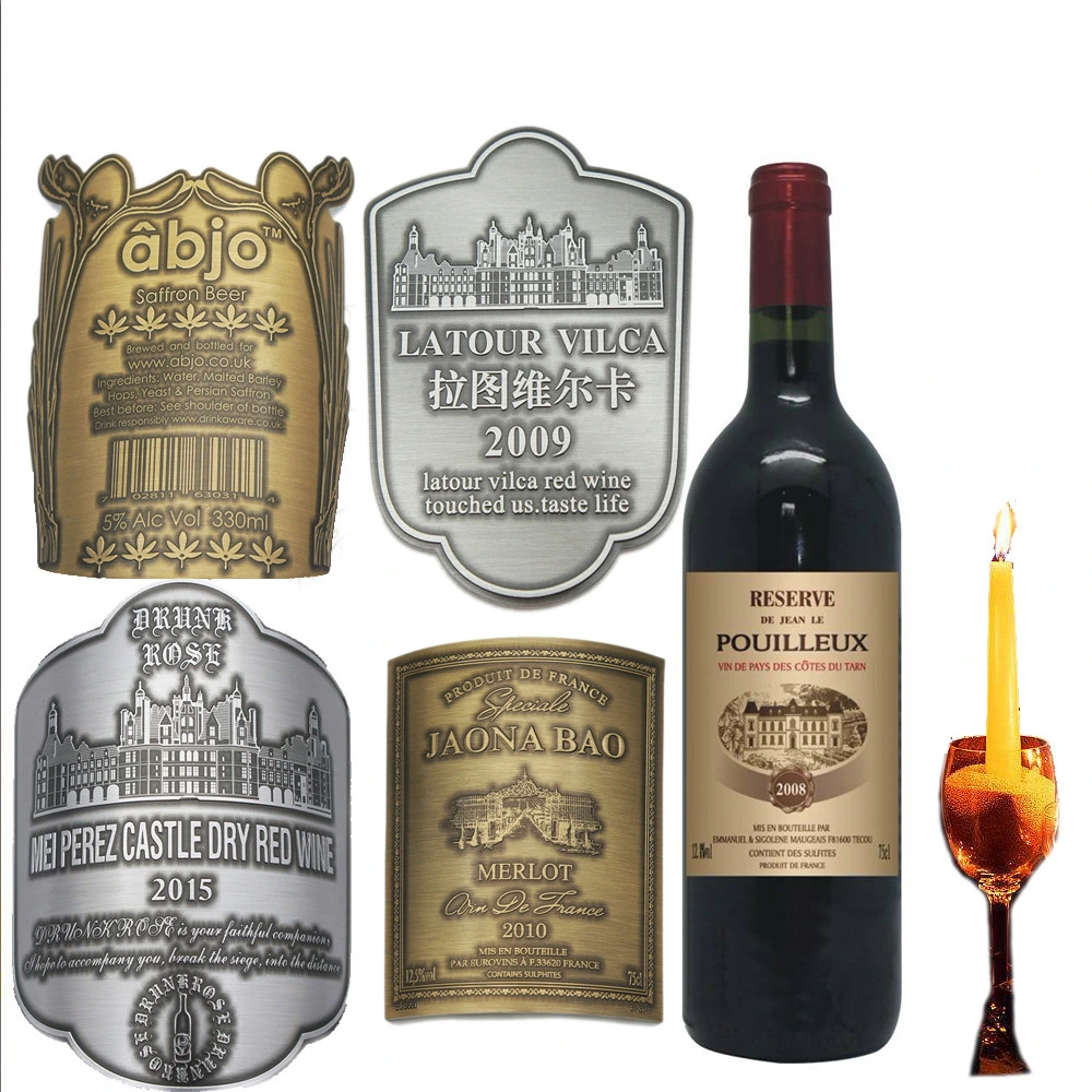 Liquor Signs Customized Gravure Silk Screen Stamping Wine Label Metal