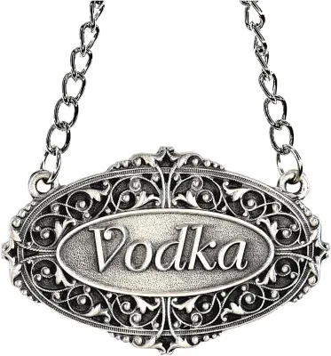 Custom Heritage Pewter Liquor Decanter Tag Vodka Bottle Metal Label with Adjustable Chain